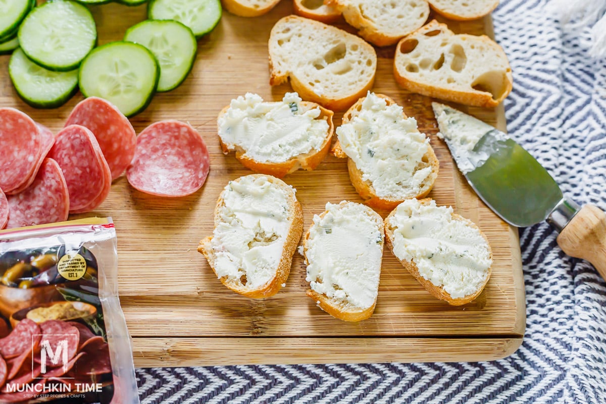 Cream Cheese spread over the bread.