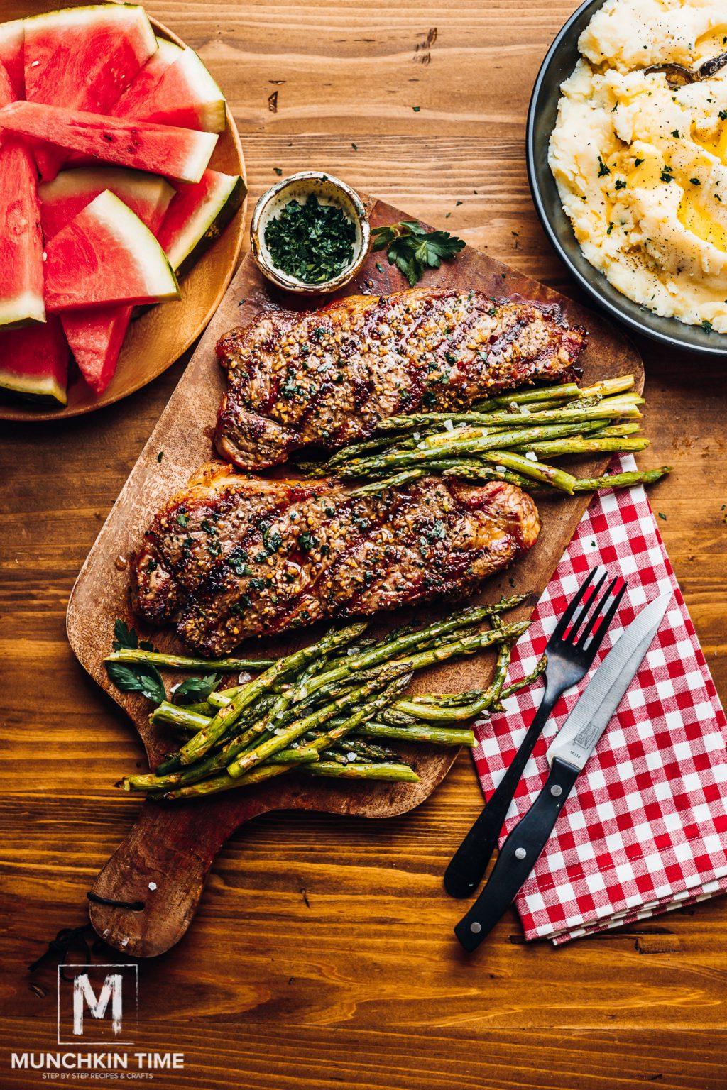 Best New York Strip Steak Grill Recipe with Asparagus - Munchkin Time