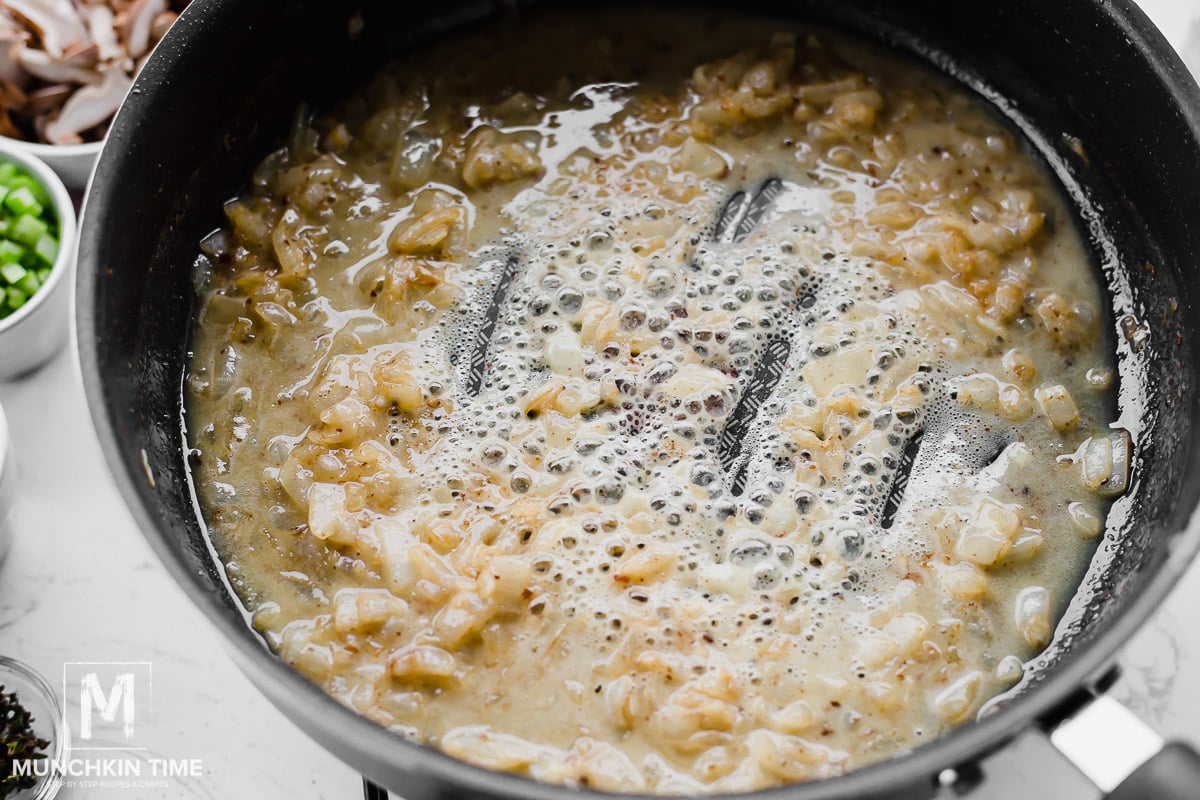 flour added to the skillet with onion.