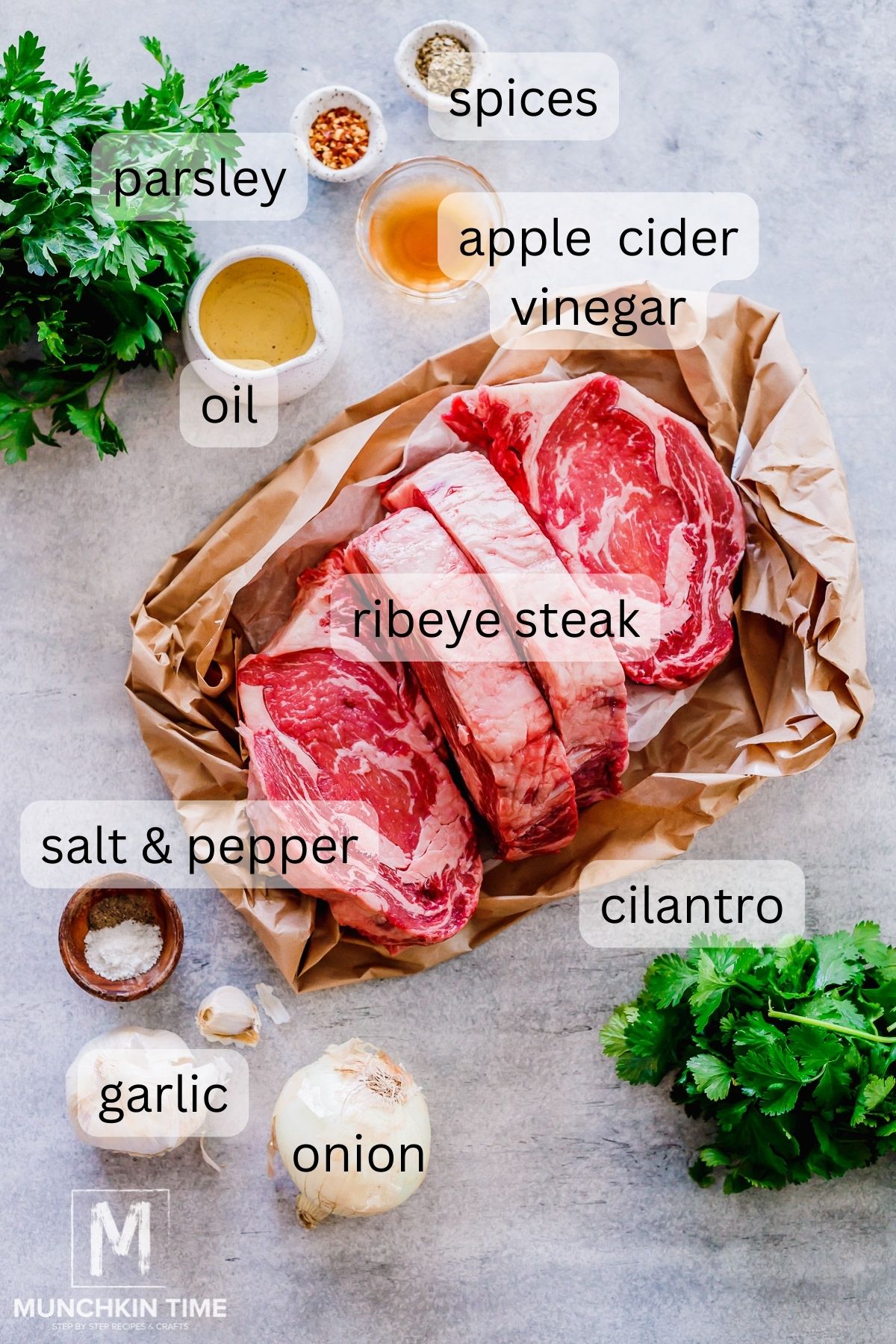 Ingredients for Grilled Ribeye Steak with Chimichurri Sauce