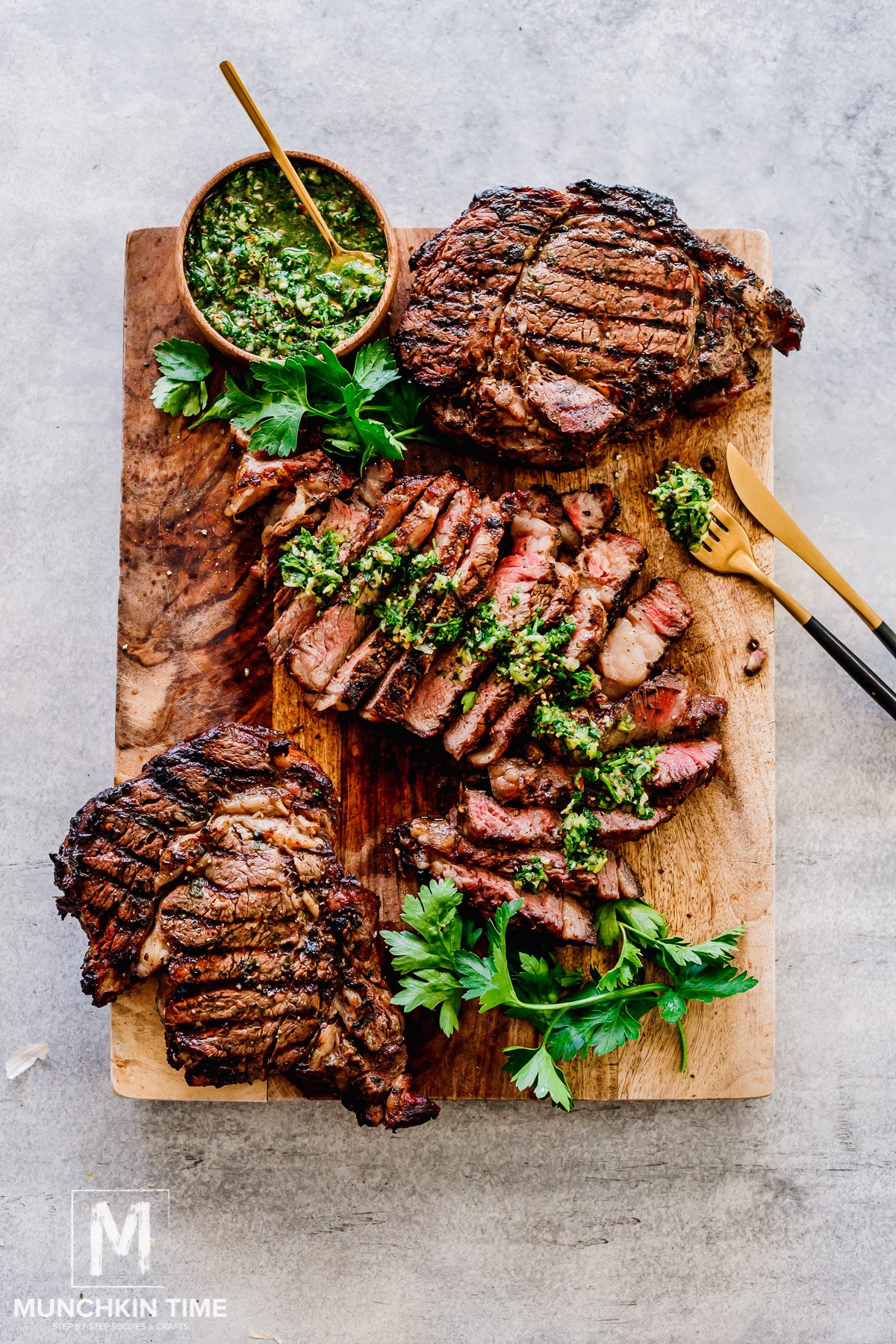 grilled sliced ribeye steak for fathers day. 