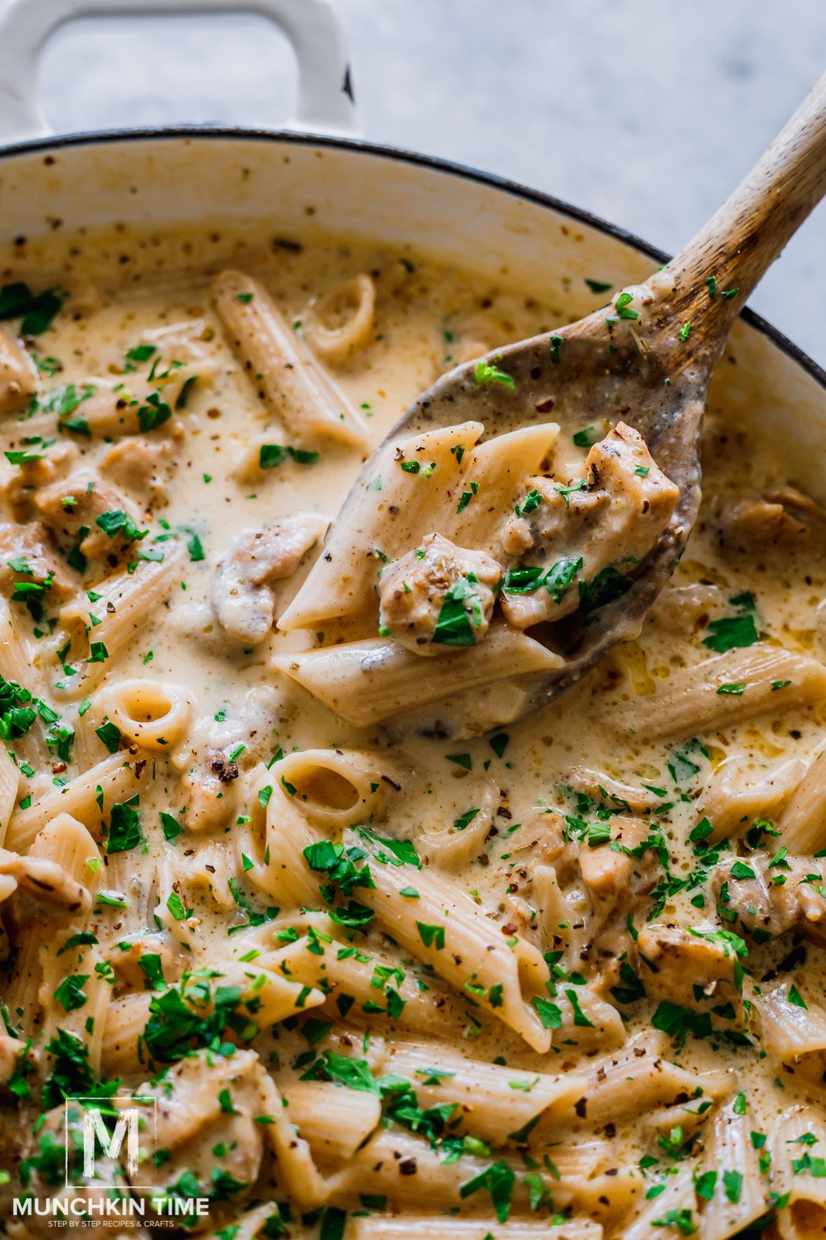 A spoonful of One Pot Chicken Alfredo Pasta