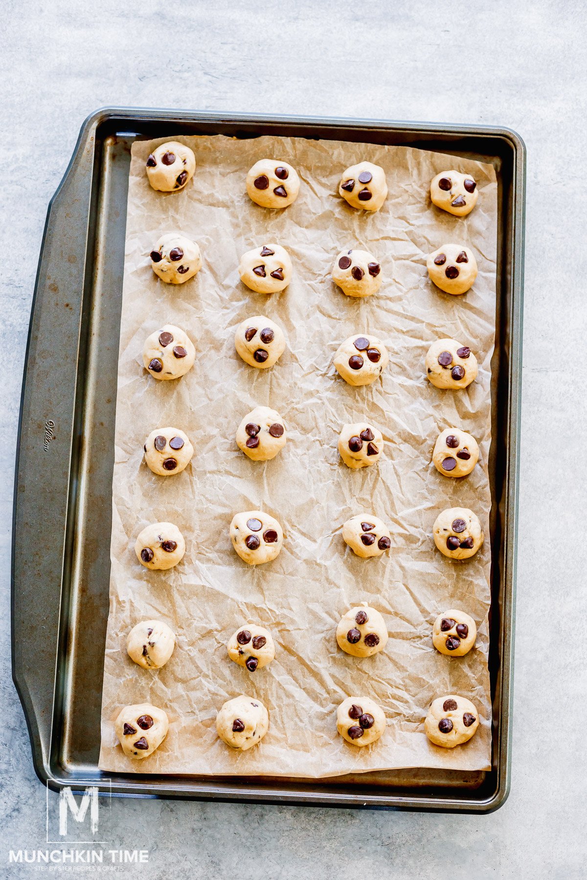 cookie dough placed on a parchment paper.