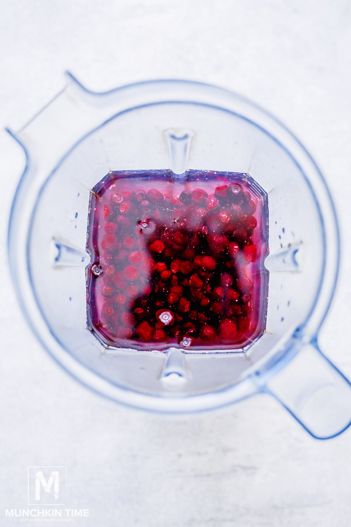 huckleberries inside the blender with water.