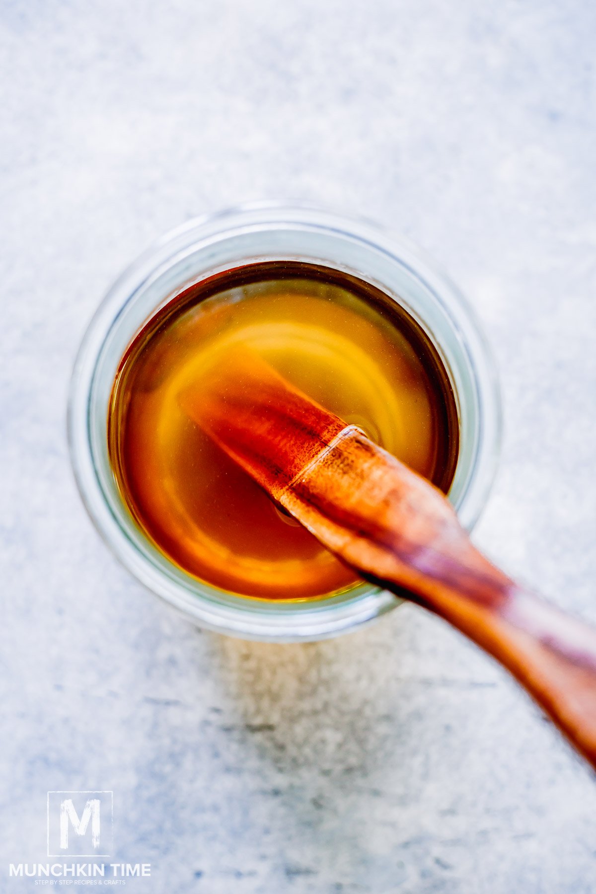 hot water and sugar dissolved in a jar.