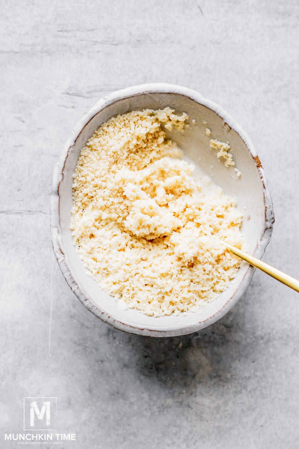 breadcrumbs with milk in a bowl.