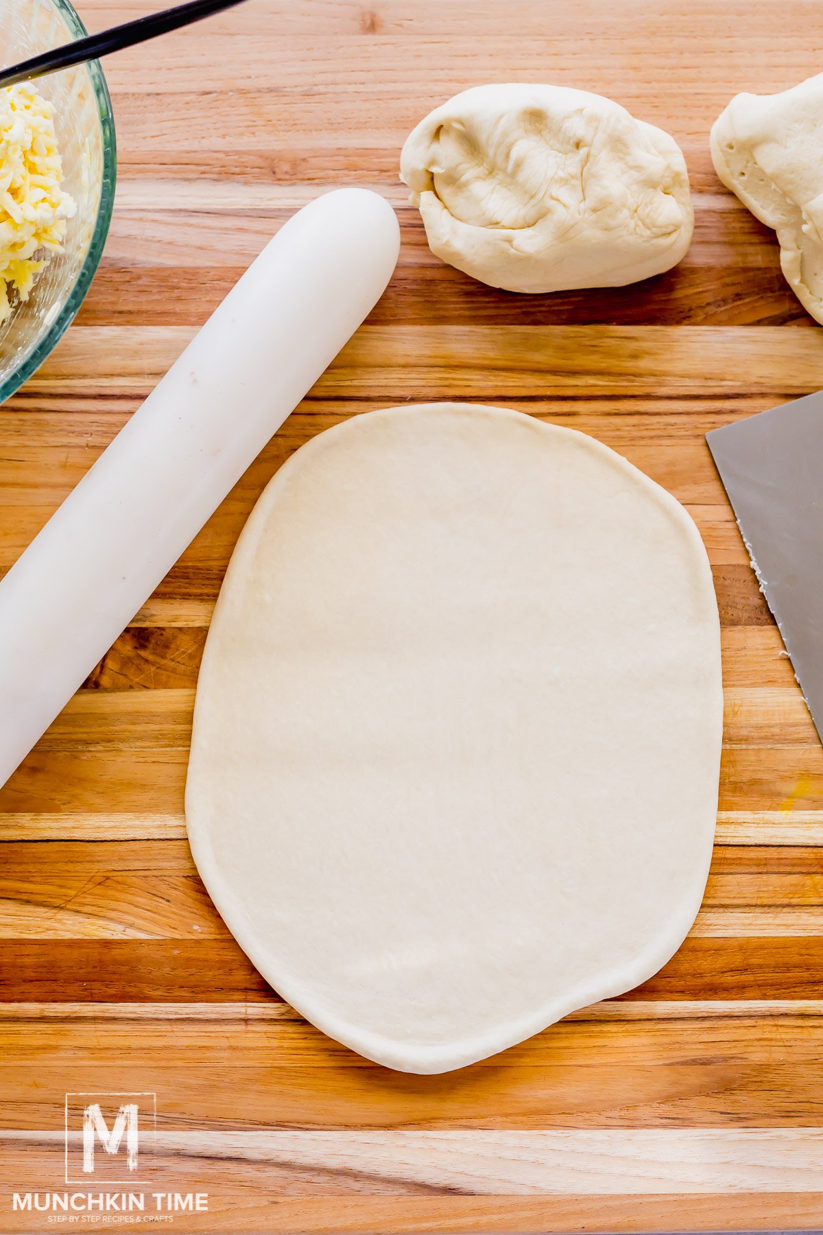 dough rolled into an oval shape.