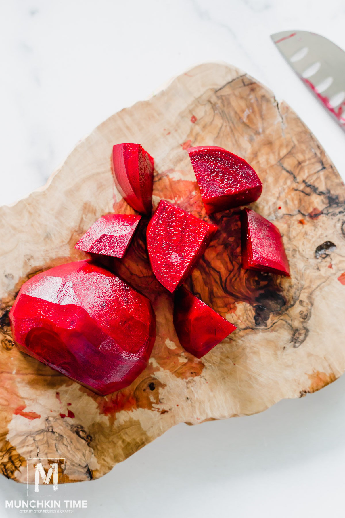 beet cut into big chunks for the juice.